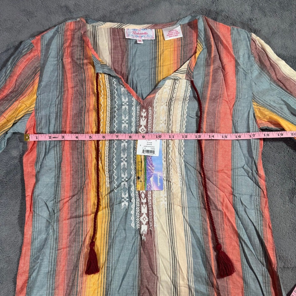 Panhandle Women's Striped Western Boho Tunic Top Medium NWT Rayon 3/4 Sleeve - Picture 10 of 13